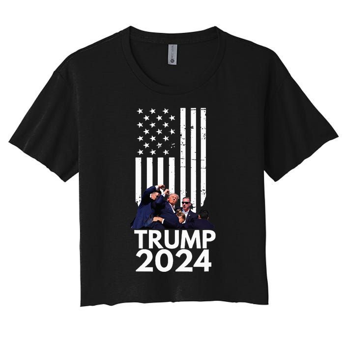 Trump Fist Pump American Flag 2024 Women's Crop Top Tee