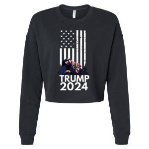 Trump Fist Pump American Flag 2024 Cropped Pullover Crew