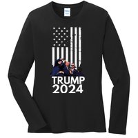 Trump Fist Pump American Flag 2024 Ladies Long Sleeve Shirt