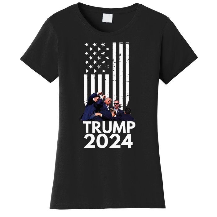 Trump Fist Pump American Flag 2024 Women's T-Shirt