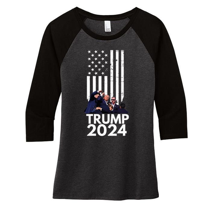 Trump Fist Pump American Flag 2024 Women's Tri-Blend 3/4-Sleeve Raglan Shirt