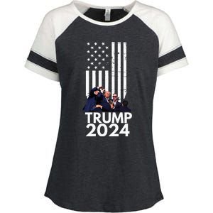 Trump Fist Pump American Flag 2024 Enza Ladies Jersey Colorblock Tee