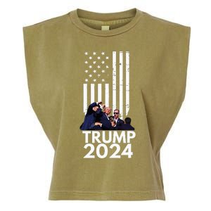 Trump Fist Pump American Flag 2024 Garment-Dyed Women's Muscle Tee