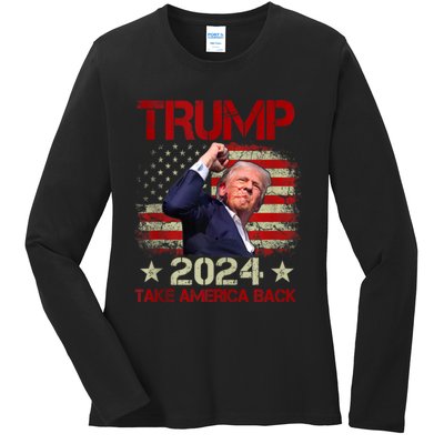 Trump Fist Pump Shot At Trump 2024 Trump Survives Rally Ladies Long Sleeve Shirt