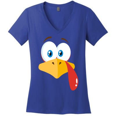 Turkey Face Pilgrim Gift Thanksgiving Costume Gift Women's V-Neck T-Shirt