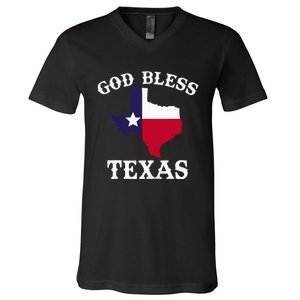 Texas Flag Patriotic Texan Pride God Bless Texas V-Neck T-Shirt