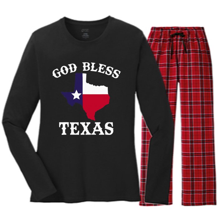 Texas Flag Patriotic Texan Pride God Bless Texas Women's Long Sleeve Flannel Pajama Set 