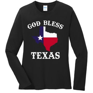 Texas Flag Patriotic Texan Pride God Bless Texas Ladies Long Sleeve Shirt