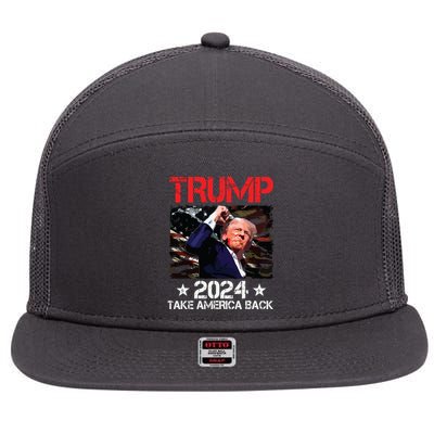 Trump Fist Pump Shot At Trump 2024 Trump Survives Rally 7 Panel Mesh Trucker Snapback Hat