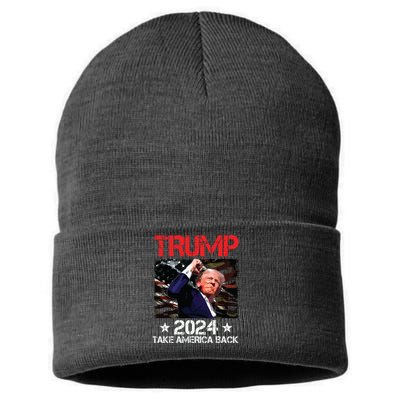 Trump Fist Pump Shot At Trump 2024 Trump Survives Rally Sustainable Knit Beanie