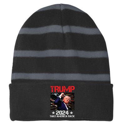 Trump Fist Pump Shot At Trump 2024 Trump Survives Rally Striped Beanie with Solid Band