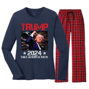 Trump Fist Pump Shot At Trump 2024 Trump Survives Rally Women's Long Sleeve Flannel Pajama Set 