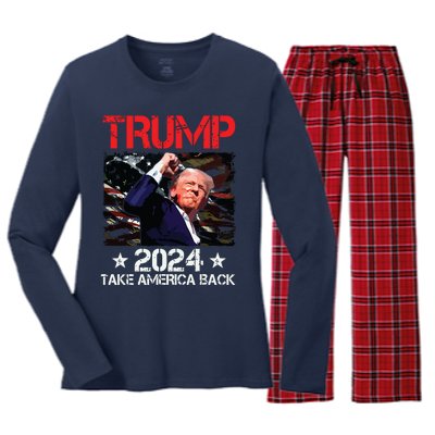 Trump Fist Pump Shot At Trump 2024 Trump Survives Rally Women's Long Sleeve Flannel Pajama Set 