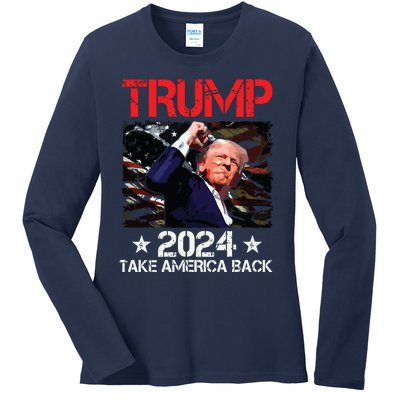 Trump Fist Pump Shot At Trump 2024 Trump Survives Rally Ladies Long Sleeve Shirt