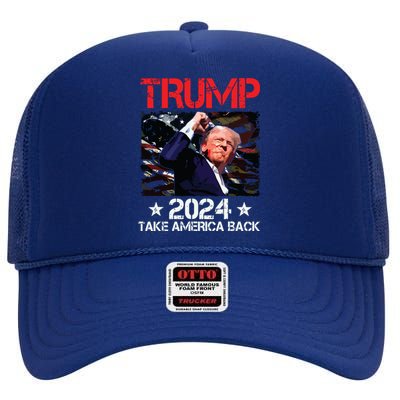 Trump Fist Pump Shot At Trump 2024 Trump Survives Rally High Crown Mesh Back Trucker Hat