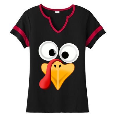 Turkey Face Pilgrim Thanksgiving Costume Gift Ladies Halftime Notch Neck Tee