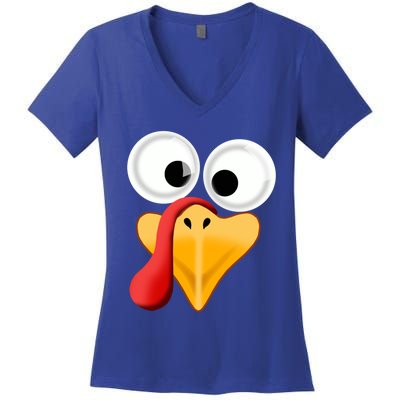 Turkey Face Pilgrim Thanksgiving Costume Gift Women's V-Neck T-Shirt