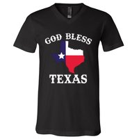 Texas Flag Patriotic Texan Pride God Bless Texas V-Neck T-Shirt