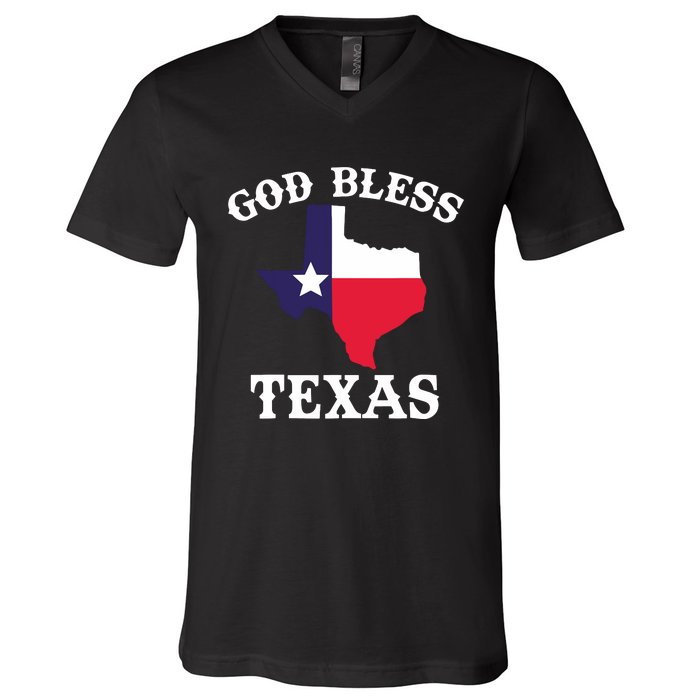 Texas Flag Patriotic Texan Pride God Bless Texas V-Neck T-Shirt