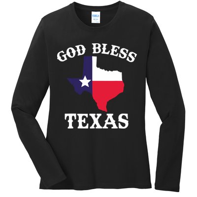 Texas Flag Patriotic Texan Pride God Bless Texas Ladies Long Sleeve Shirt