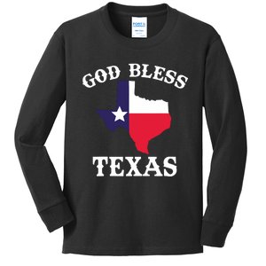 Texas Flag Patriotic Texan Pride God Bless Texas Kids Long Sleeve Shirt