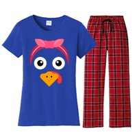 Turkey Face Pink Headband Running Pilgrim Trot Thanksgiving Gift Women's Flannel Pajama Set