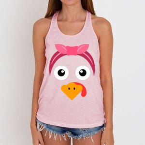 Turkey Face Pink Headband Running Pilgrim Trot Thanksgiving Gift Women's Knotted Racerback Tank