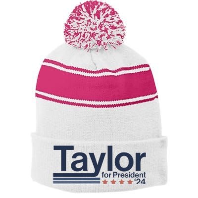 Taylor For President 2024 Taylor First Name Stripe Pom Pom Beanie