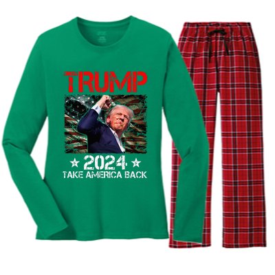 Trump Fist Pump Shot At Trump 2024 Trump Survives Rally Women's Long Sleeve Flannel Pajama Set 