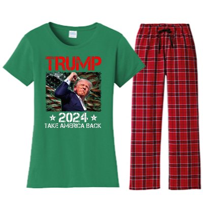 Trump Fist Pump Shot At Trump 2024 Trump Survives Rally Women's Flannel Pajama Set