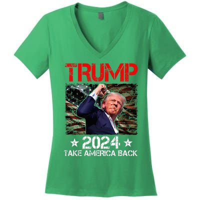 Trump Fist Pump Shot At Trump 2024 Trump Survives Rally Women's V-Neck T-Shirt