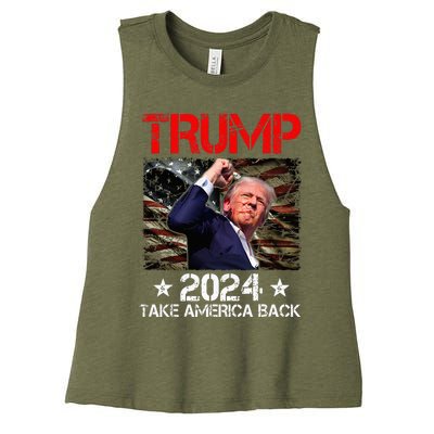 Trump Fist Pump Shot At Trump 2024 Trump Survives Rally Women's Racerback Cropped Tank