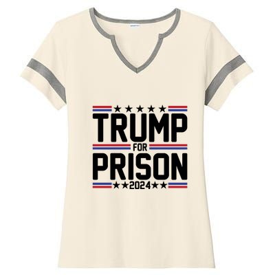 Trump For Prison 2024 Funny Political Ladies Halftime Notch Neck Tee