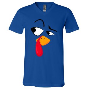 Turkey Face Pilgrim Funny Thanksgiving Costume V-Neck T-Shirt