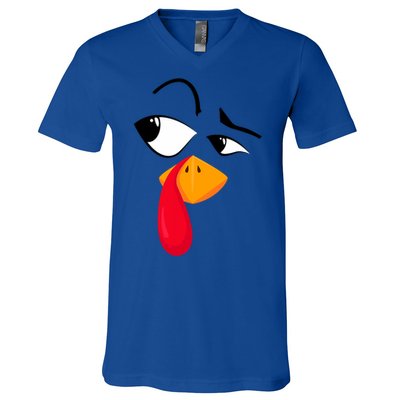 Turkey Face Pilgrim Funny Thanksgiving Costume V-Neck T-Shirt