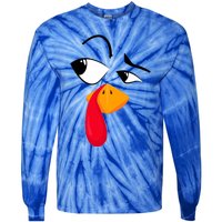 Turkey Face Pilgrim Funny Thanksgiving Costume Tie-Dye Long Sleeve Shirt