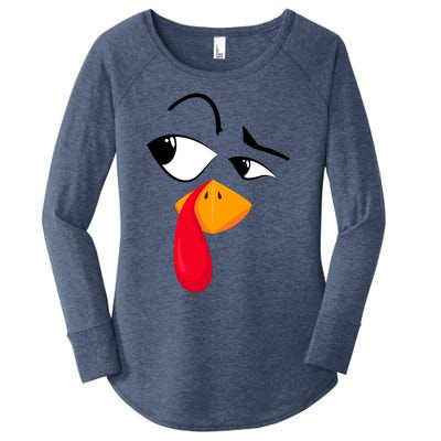 Turkey Face Pilgrim Funny Thanksgiving Costume Women's Perfect Tri Tunic Long Sleeve Shirt