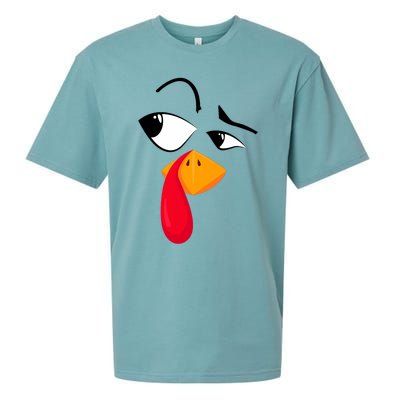 Turkey Face Pilgrim Funny Thanksgiving Costume Sueded Cloud Jersey T-Shirt