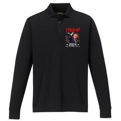 Trump Fist Pump Survives 2024 Rally Bold Design Performance Long Sleeve Polo