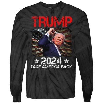 Trump Fist Pump Survives 2024 Rally Bold Design Tie-Dye Long Sleeve Shirt