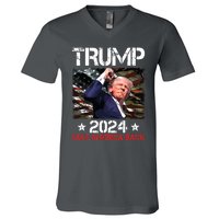 Trump Fist Pump Shot At Trump 2024 Trump Survives Rally V-Neck T-Shirt