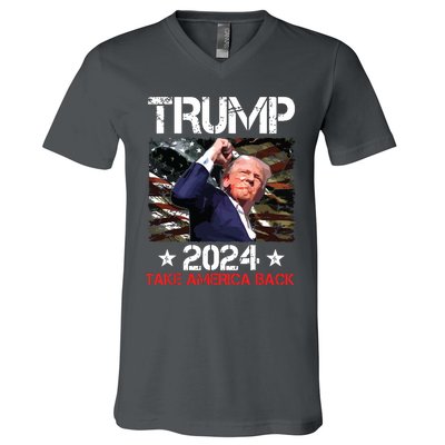 Trump Fist Pump Shot At Trump 2024 Trump Survives Rally V-Neck T-Shirt