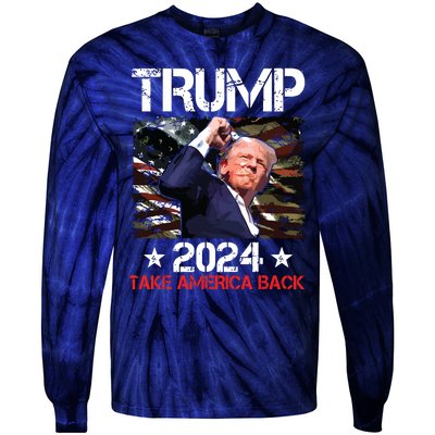 Trump Fist Pump Shot At Trump 2024 Trump Survives Rally Tie-Dye Long Sleeve Shirt