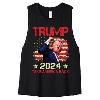 Trump Fist Pump Shot At Trump 2024 Trump Survives Rally Women's Racerback Cropped Tank