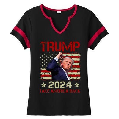 Trump Fist Pump Shot At Trump 2024 Trump Survives Rally Ladies Halftime Notch Neck Tee