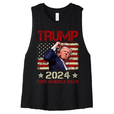 Trump Fist Pump Shot At Trump 2024 Trump Survives Rally Women's Racerback Cropped Tank