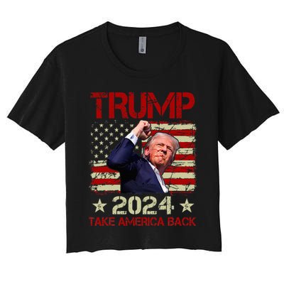 Trump Fist Pump Shot At Trump 2024 Trump Survives Rally Women's Crop Top Tee