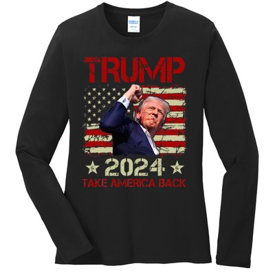 Trump Fist Pump Shot At Trump 2024 Trump Survives Rally Ladies Long Sleeve Shirt