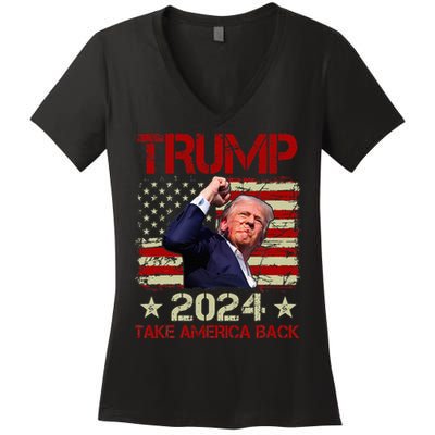 Trump Fist Pump Shot At Trump 2024 Trump Survives Rally Women's V-Neck T-Shirt