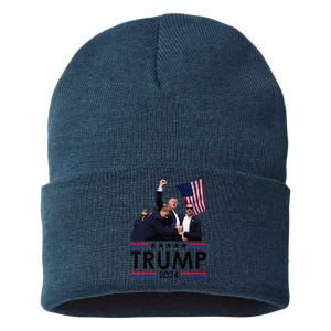 Trump Fist Pump Shot At Trump 2024 Trump Survives Rally Sustainable Knit Beanie